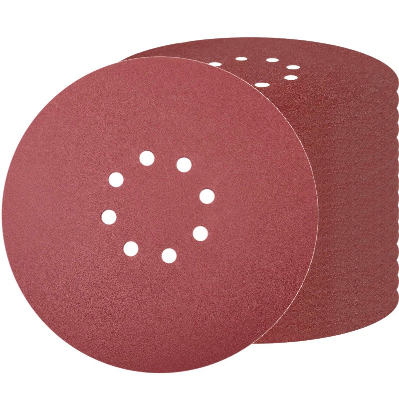 SACKORANGE 30 PCS 9 Inch 8 Hole Drywall Sanding Discs Set- 80 100 120 180 240 400 Grits, 9" Sandpaper Discs with Hook & Loop Backing, Fast Cutting Aluminum Oxide Abrasive for Drywall Power Sander, Sand Wood - Image 1
